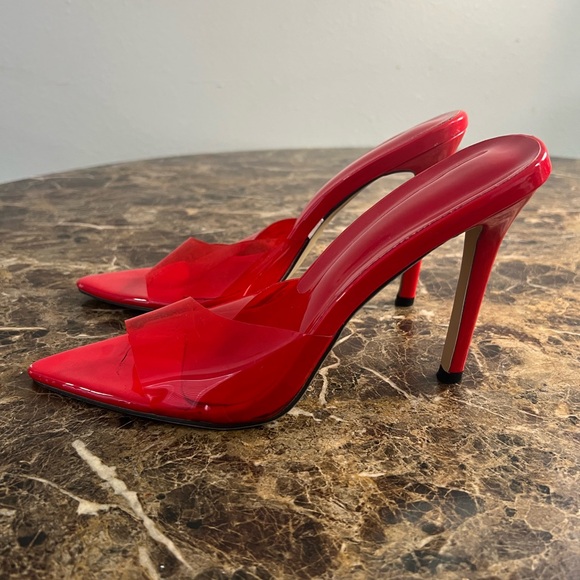 Red Patent Stiletto Mule Heels | Pointed Toe | Size 9 | Statement Heels - Picture 5 of 6